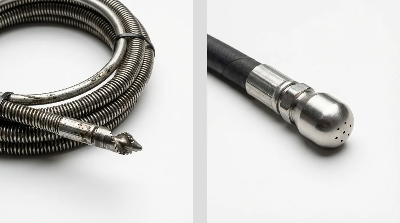 Drain snake cable and hydro jetting nozzle used for drain cleaning in Harvey, LA