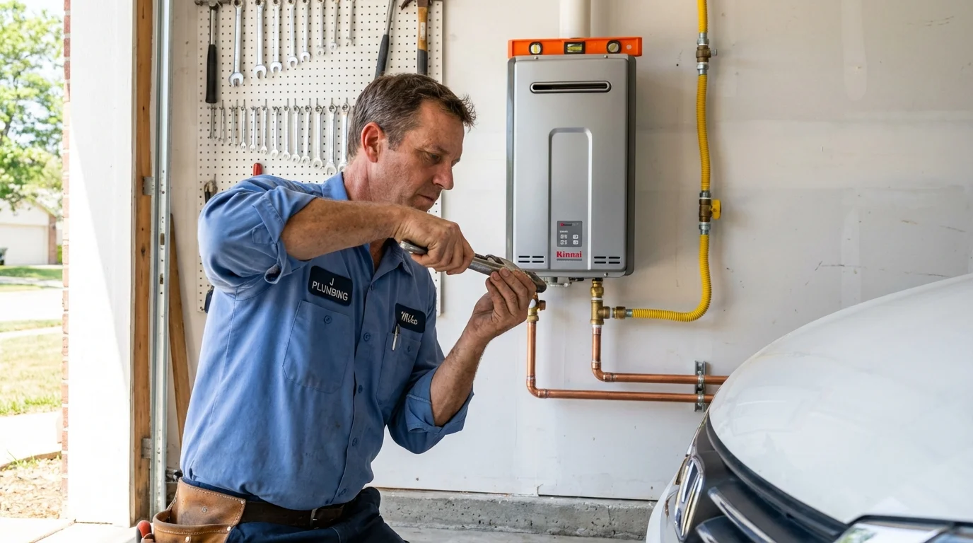 Tankless water heater installation by a Johns Plumbing LLC plumber in Harvey