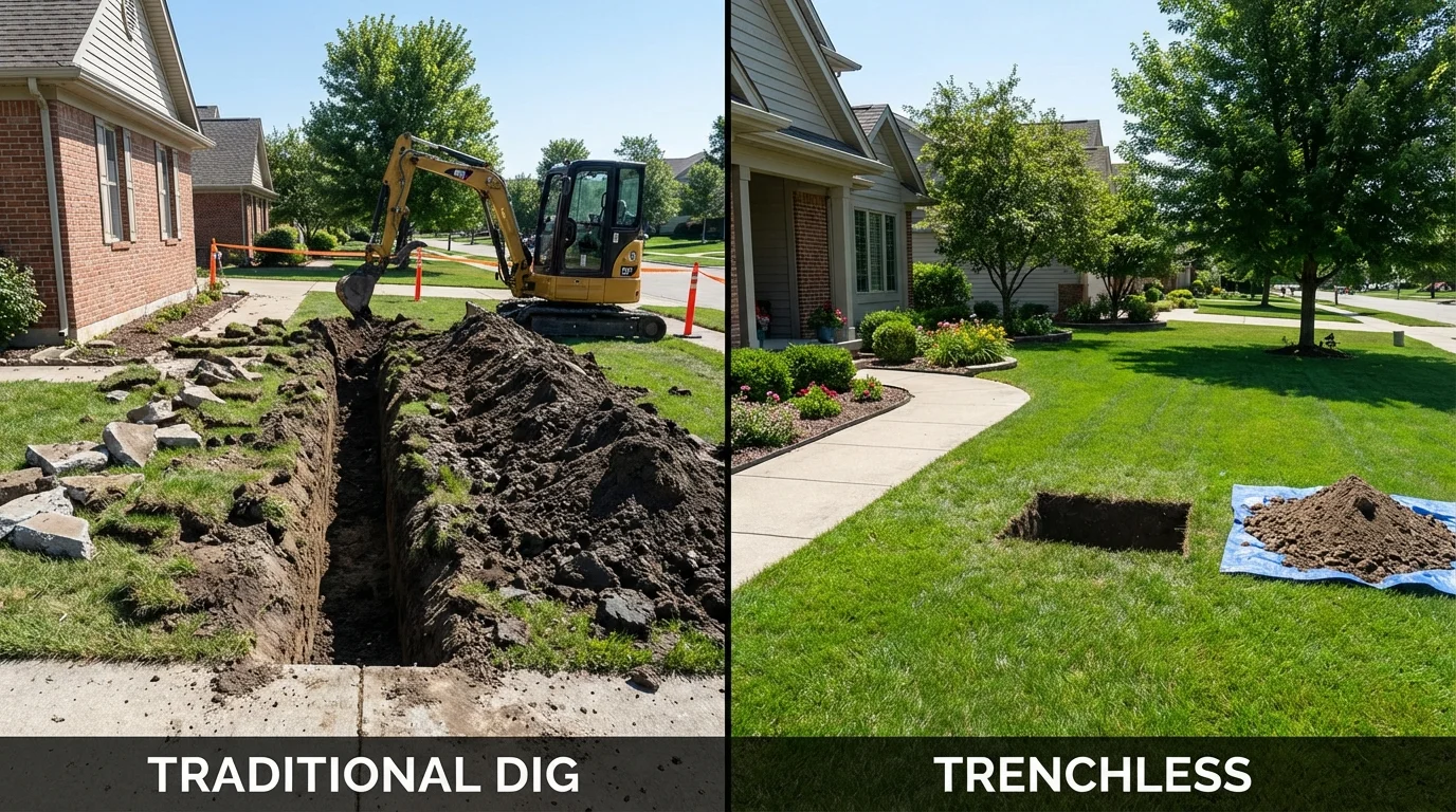 Trenchless sewer repair with minimal yard damage versus traditional excavation in Harvey, LA